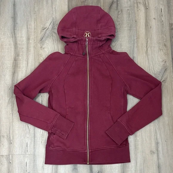 Burgundy & Gold lululemon scuba Zip-Up Hoodie size 6 - Picture 3 of 16